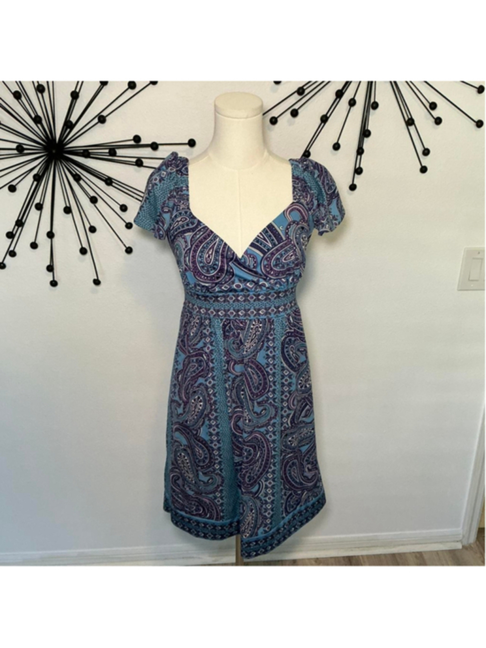 INC International Concepts Blue Purple Paisley Dress Size S Boho